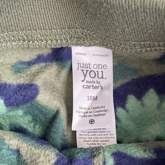 Just One You by Carter’s 18 Month Dinosaur Camo Fleece Pants Winter Warm Cozy - Picture 2 of 5